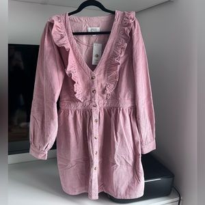 Pink Corduroy Ruffle Dress